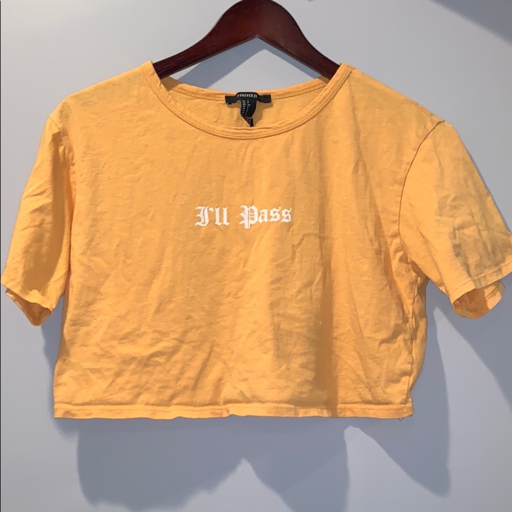 Cute logo Forever 21 yellow crop top.